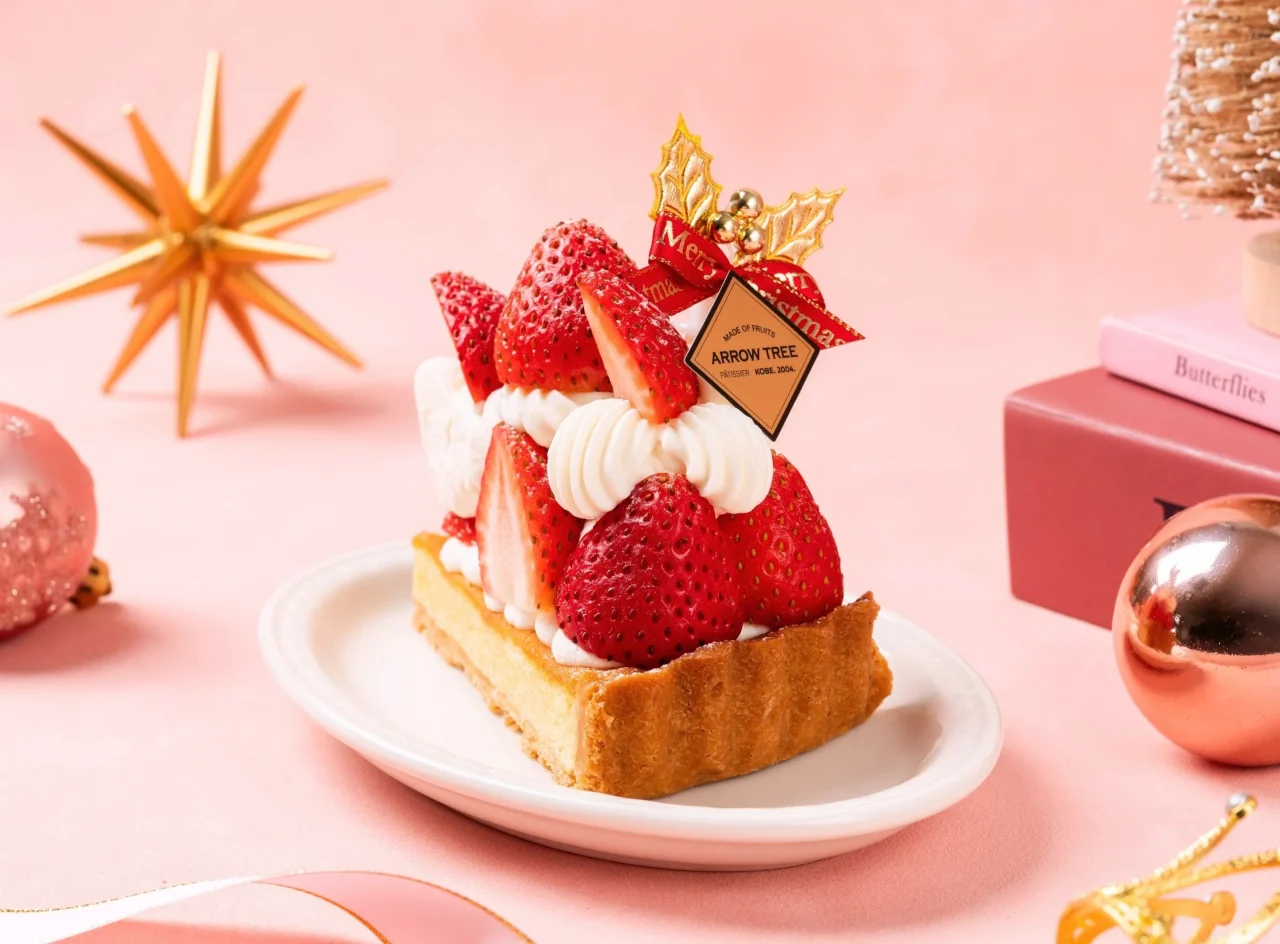 X'mas あまおうタルト ダマンド。いちごとクリームを飾ったカットタルト