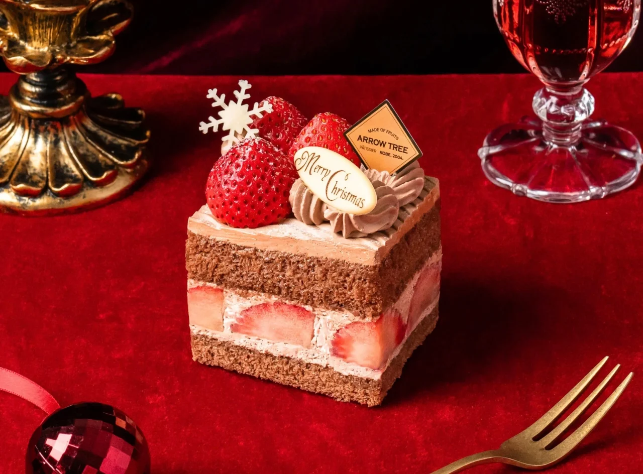 X'mas 空浮いちごのプレミアム生チョコショート。チョコ生地にいちご