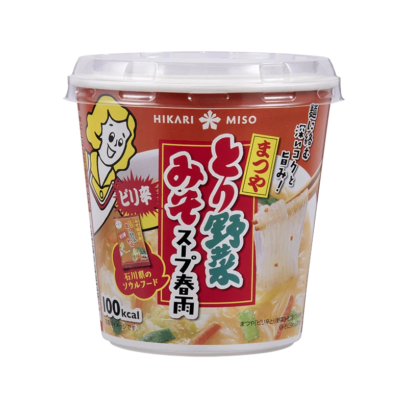 ピリ辛とり野菜みそスープ春雨 カップの正面パッケージ
