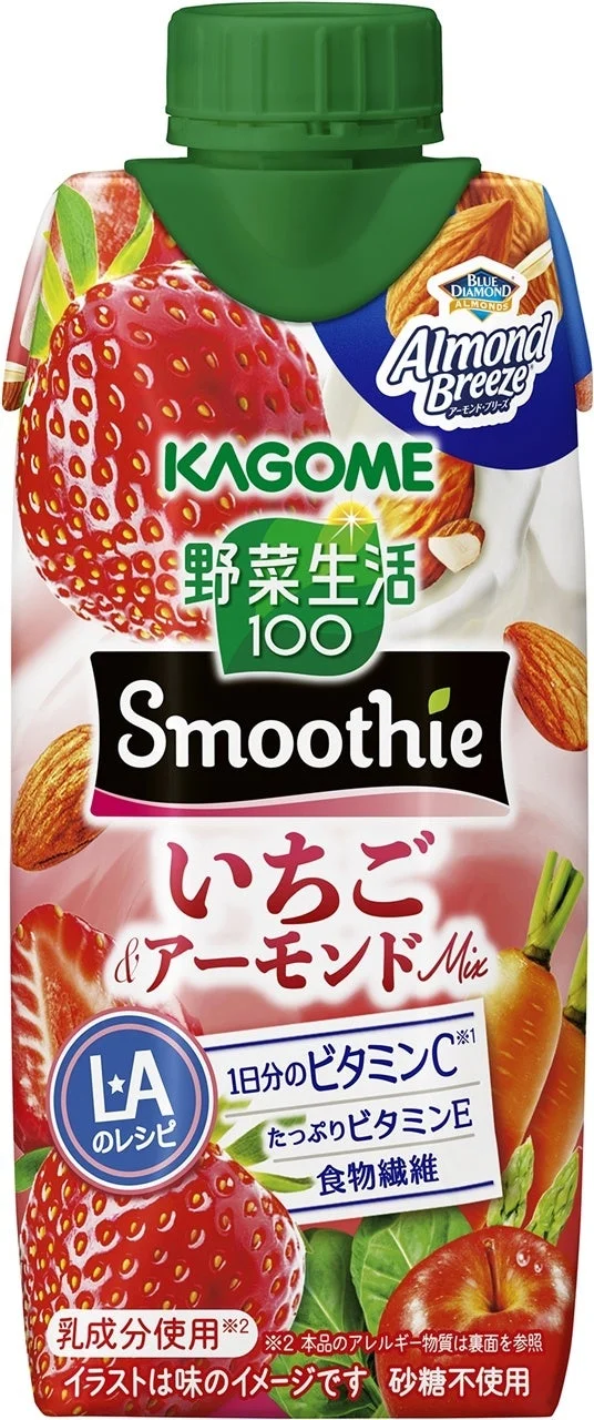野菜生活100 Smoothieいちご&アーモンドmixの紙容器パッケージ