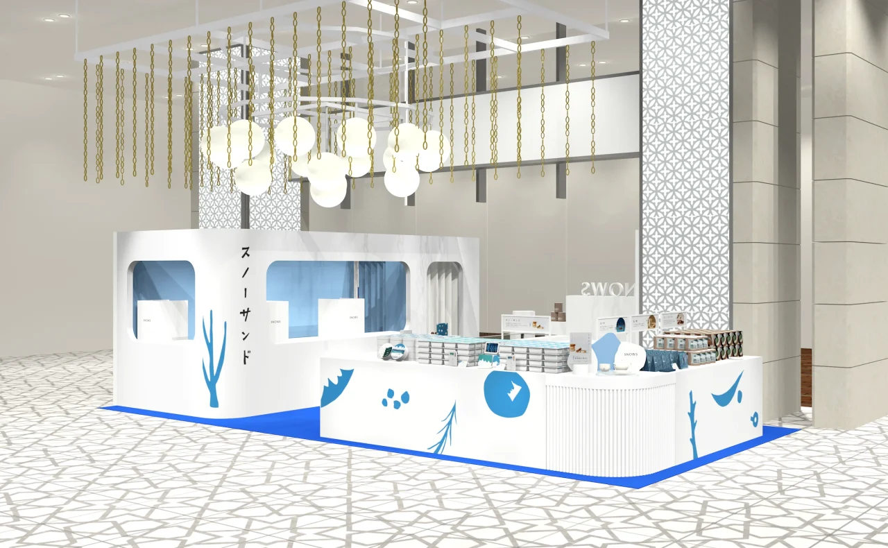 大丸東京店POP UP STOREの白と青の店舗イメージ