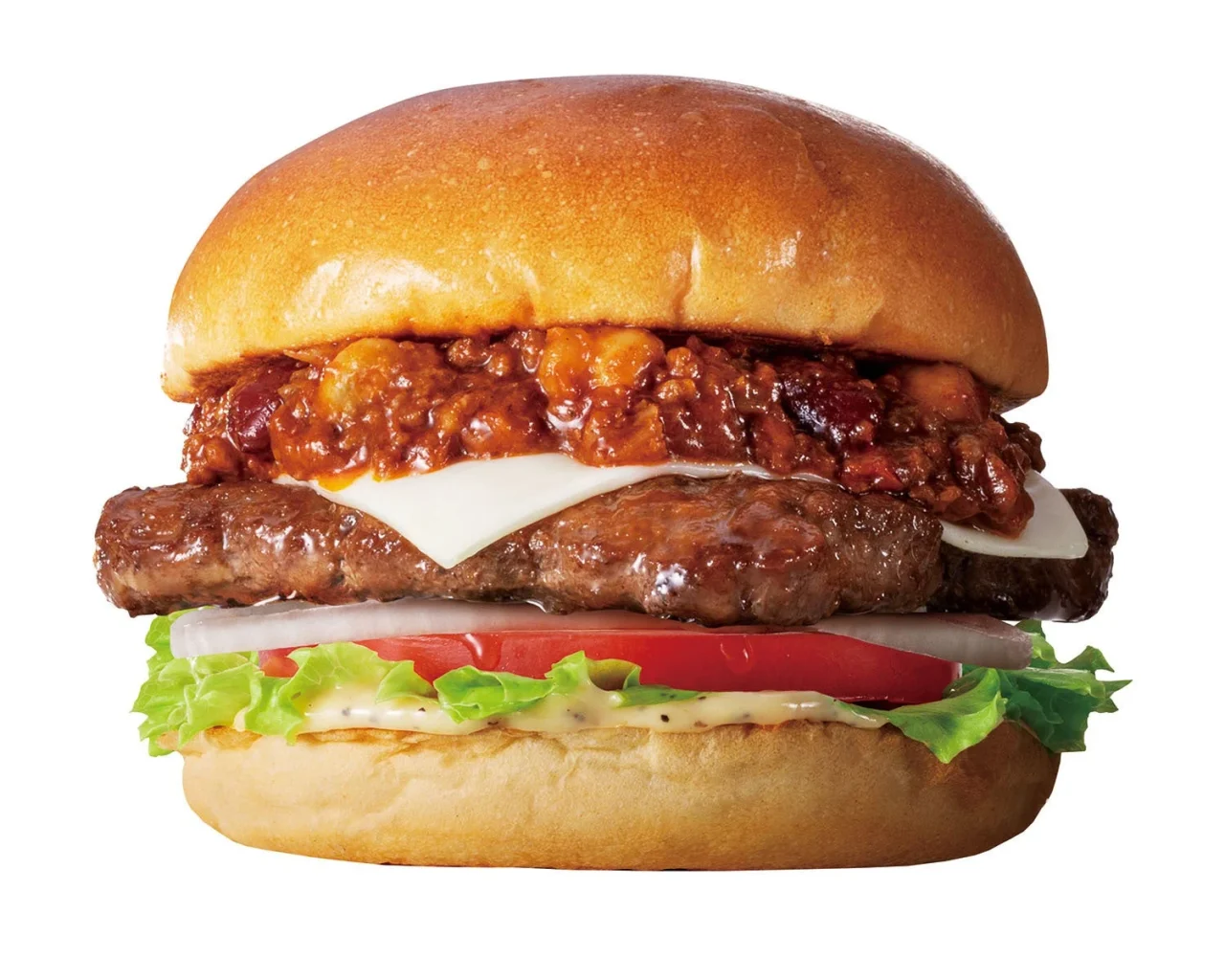 和牛ミートソースバーガー。ミートソースとチーズ、パティ、野菜を挟んだ一品