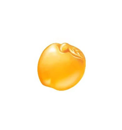 白背景に置かれた、りんごの形をした黄金色のグミ