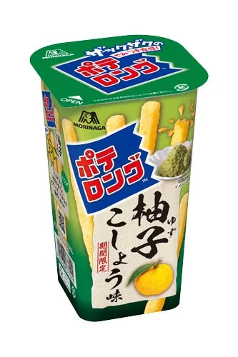 ポテロング＜柚子こしょう味＞の緑色のカップ容器パッケージ