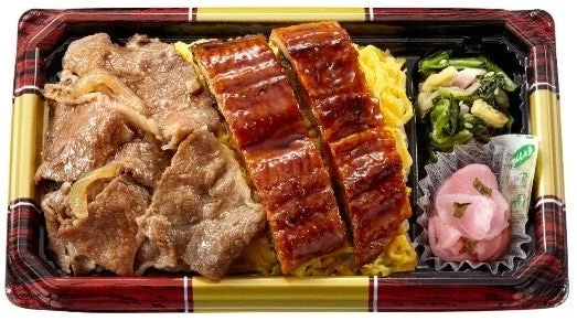 炭火焼き鰻と国産牛 至福の膳。牛肉と鰻の蒲焼がのった弁当